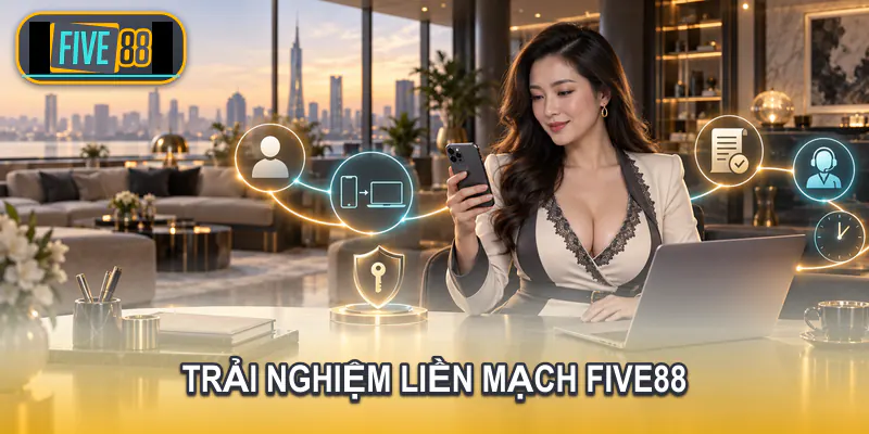 Minh họa các nội dung tài khoản, ứng dụng và hỗ trợ FIVE88